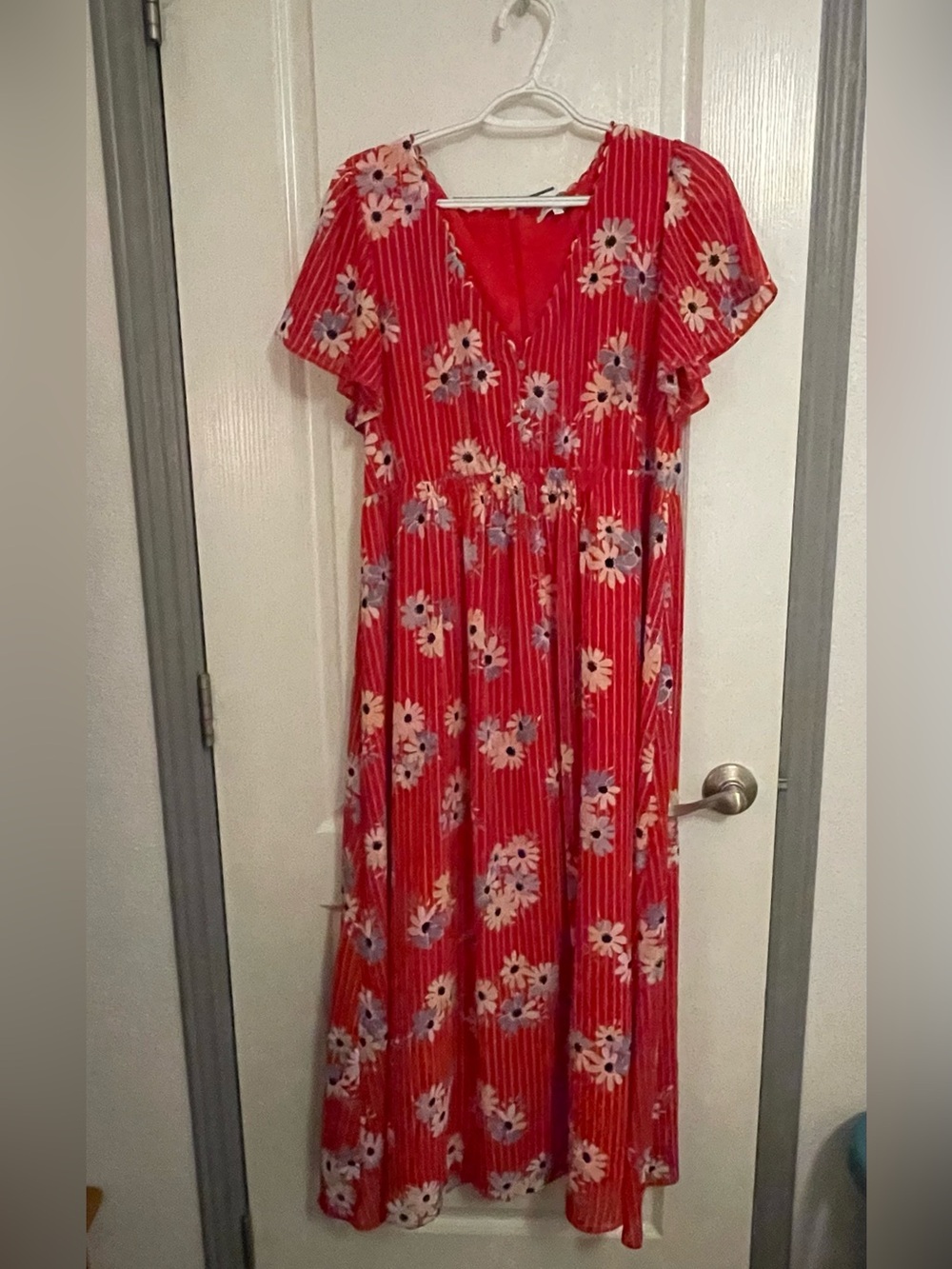 Madewell Red Floral Striped Maxi Dress